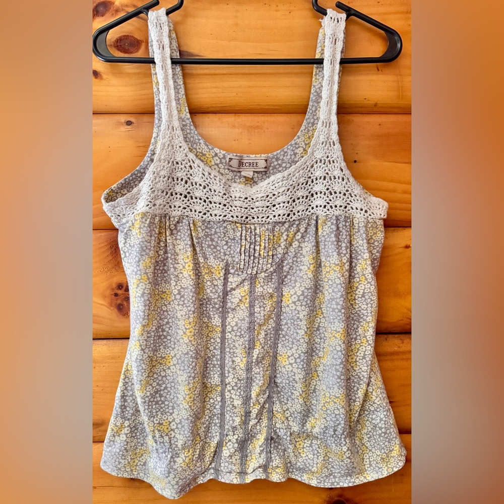 Decree Peplum Floral Crochet-Trim Camisole Style